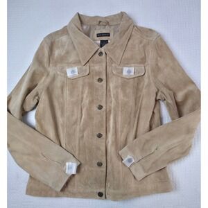 For Joseph Suede Jacket Women L Beige Button Front Trucker Style NWT